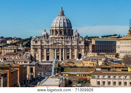 italy, rome, st. peter's basilica. seen from castel sant'angelo from