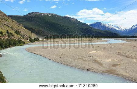 Wide river and mountains, Patagonia, Argentina