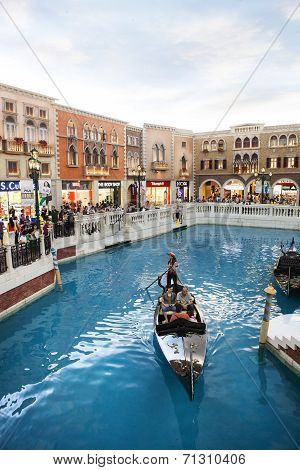 Cotai Strip Macau China-august 22 Visitor On Gondola Boat In Venetian Hotel The Famous Shopping Mall
