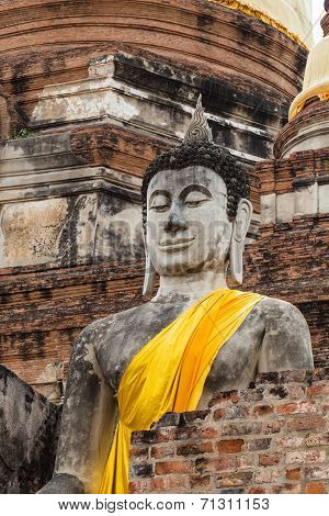 Ancient Buddha Statue At Wat Yai Chaimongkol, Ayutthaya.