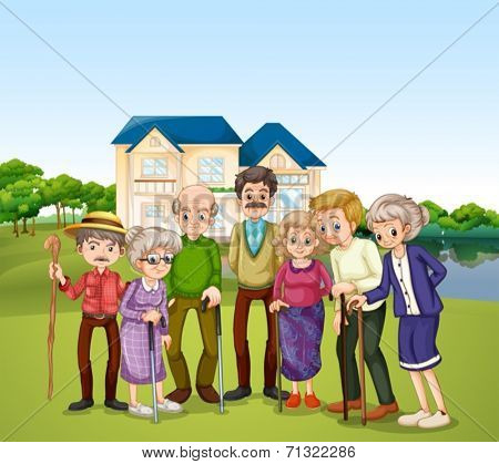 Illustration of elderly at the nursing home