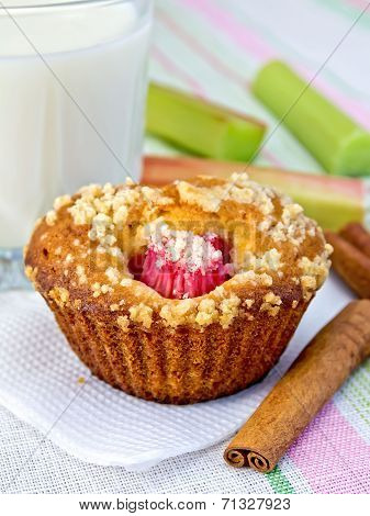 Cupcake With Rhubarb And Milk On Napkin