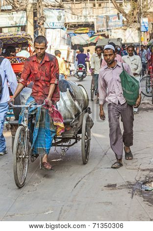 Cycle Rickshaws With Cargo Load In The Streets