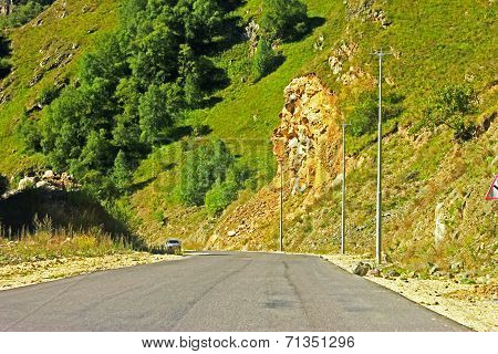 Mountain Highway And Landscape. North Caucasus Travel.