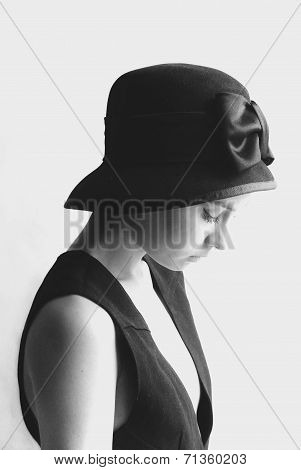 Girl in little black dress. black and white photo