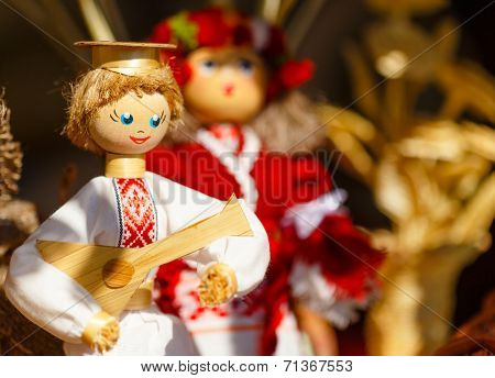 Colorful Belarusian Straw Dolls At The Market In Belarus