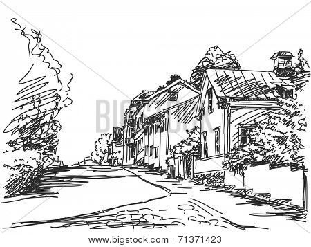 Town street House sketch Vector illustration