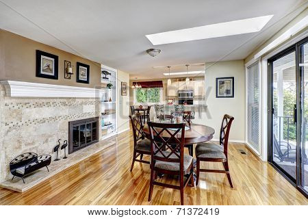 Spacious Dining Area With Fireplace
