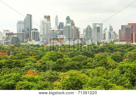 Bangkok skyline over Lumpini park