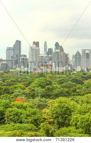 Bangkok skyline over Lumpini park