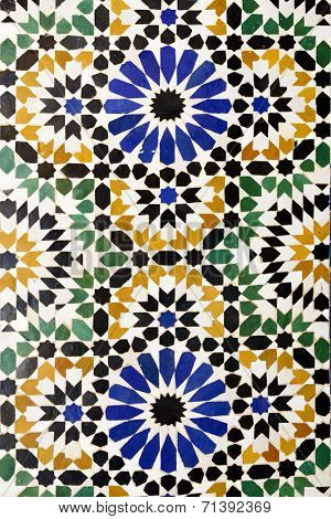 Morrocan traditional mosaic ornament from El Bahia Palace in Marrakesh.
