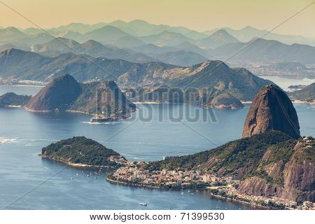 Rio De Janeiro, Brazil. Suggar Loaf And Botafogo Beach Viewed From Corcovado