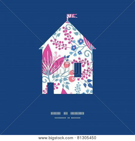 Vector pink flowers house silhouette pattern frame
