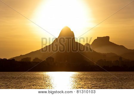 Rio de Janeiro Mountains and Lake by Sunset