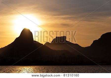 Rio de Janeiro Mountains and Lake by Sunset
