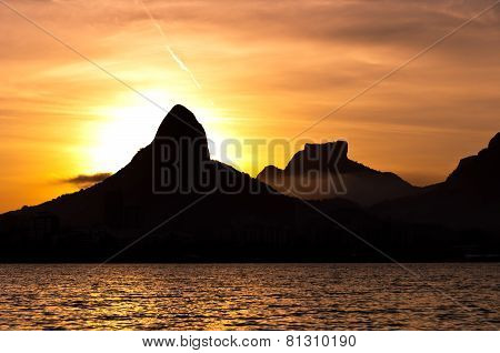 Rio de Janeiro Mountains and Lake by Sunset