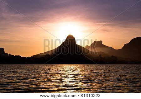 Rio de Janeiro Mountains and Lake by Sunset