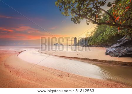 beautiful beach with colorful sky, Thailand