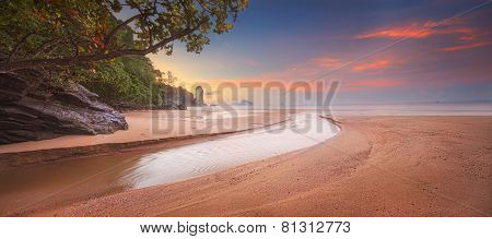 beautiful beach with colorful sky, Thailand