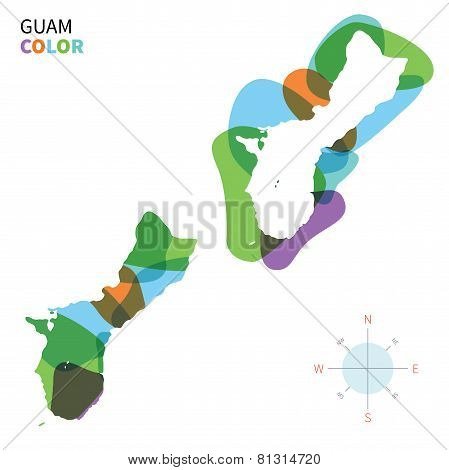 Abstract vector color map of Guam with transparent paint effect.