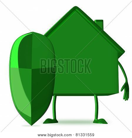 green Cottage With Shield