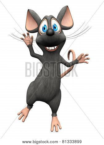 Smiling Cartoon Mouse Jumping For Joy.