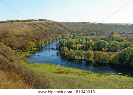 Autumn Landscape With Curved River Panorama
