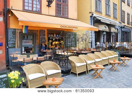 Early morning in cafe. Gamla Stan. Sweden. Stockholm