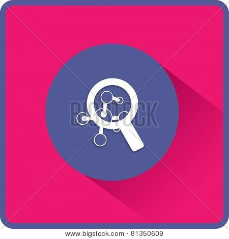 Magnifying glass and molecula. Flat  icon.  Vector illustration