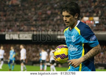 VALENCIA, SPAIN - JANUARY 25: Banega during Spanish League match between Valencia CF and Sevilla FC at Mestalla Stadium on January 25, 2015 in Valencia, Spain