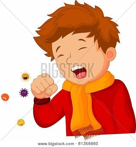 Cartoon little boy coughing