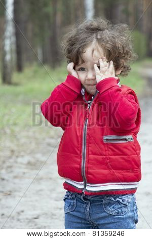 Spring In The Forest Distressed Little Girl.