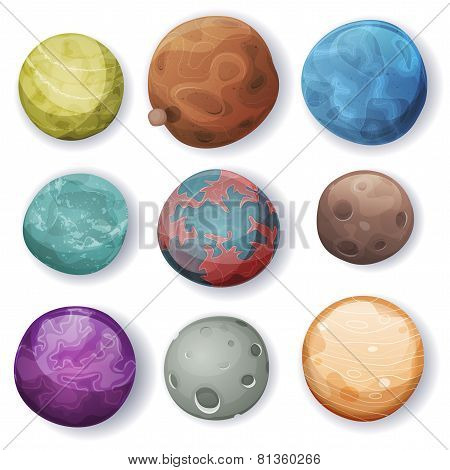 Comic Planets And Space Asteroids Set
