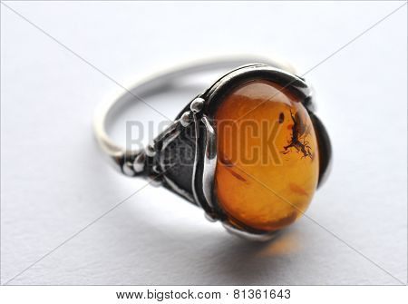 silver ring and amber