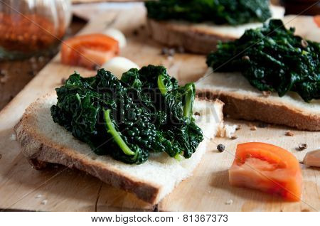 canape with  black cabbage