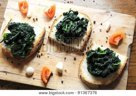 canape with  black cabbage