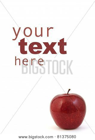 Blank sheet with red apple isolated on white. Your text here.