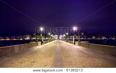 Toledo Bridge Over Manzanares River Illuminated On A Spring Night, Madrid