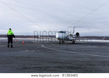 NIZHNY NOVGOROD. RUSSIA. January 26, 2015. STRIGINO AIRPORT.Passenger plane Bombardier CRJ 100