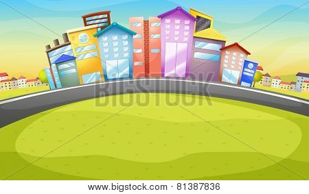Illustration of a street and a city view