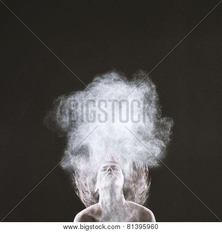 Woman Throwing Head Back with Smoke Effect