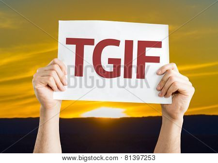 TGIF card with a sunset background