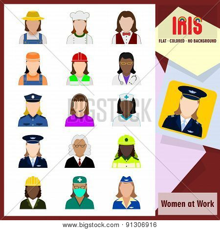 Iris Icons - Women At Work. Colorful Flat Icons