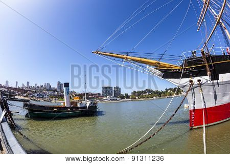 Vintage 1886 Sailing Ship, Balclutha, And 1914 Paddle Wheel Tug Boat, Eppleton Hall, On Public Displ