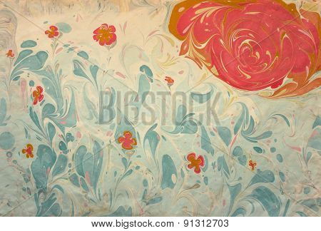 Ebru With Flower And Sun