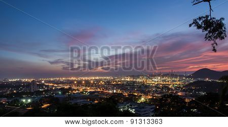 Oil Refinery Power Station At Twilight
