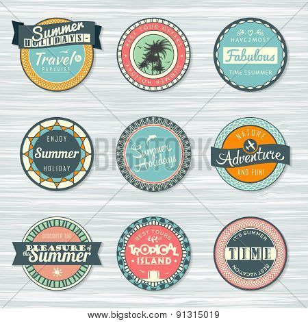 Summer holidays, travel, vacation adventure labels template set