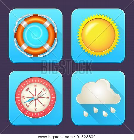 Colorful Collection Of Summer Holidays, Vacation, Travel Icons