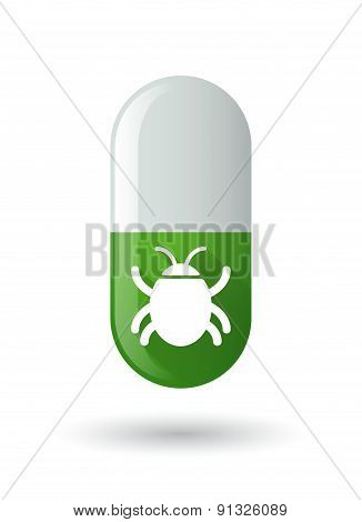 Green Pill Icon With A Bug