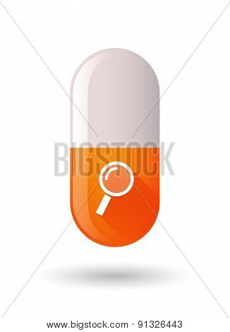 Orange Pill Icon With A Magnigier